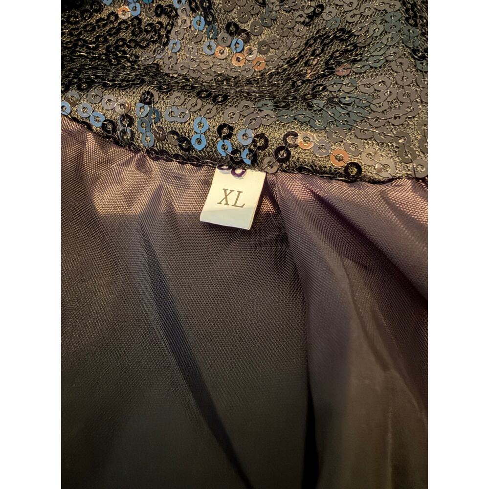 Black Sequin Blazer Jacket XL Long Sleeve Party Evening Sparkle - Picture 6 of 6